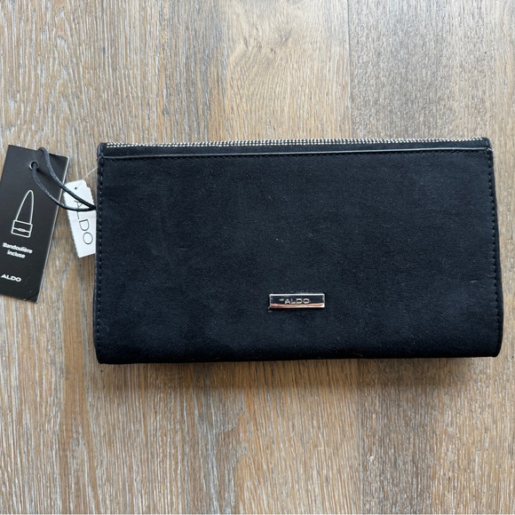 NWT Aldo Black Suede Rhinestone Studded Clutch - Picture 3 of 5